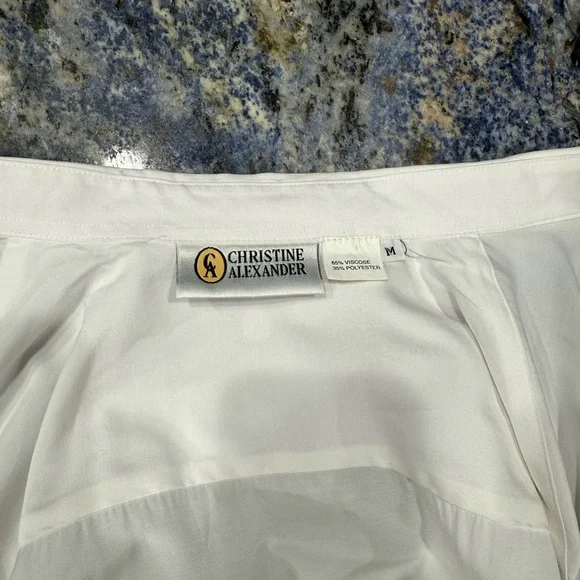 Christine Alexander Elegant White Cat and Bow Rhinestone Button Down Blouse M - Picture 10 of 13